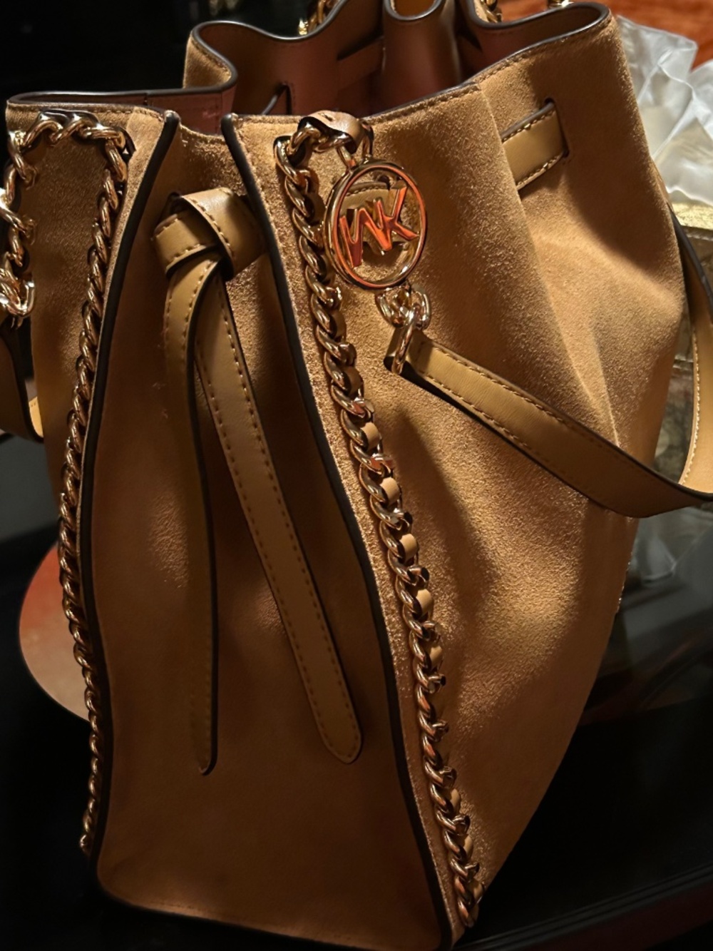 Mina Large Suede Chain Shoulder Bag - Picture 3 of 7